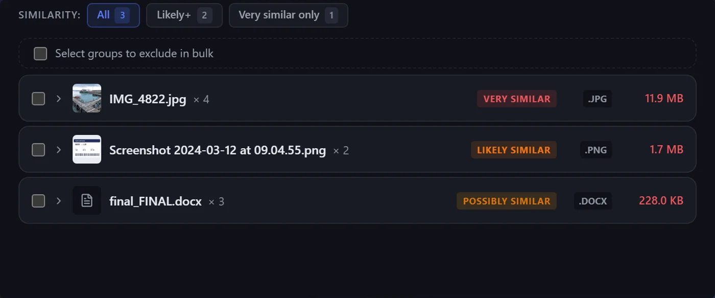 BeaconFind duplicate file detection view